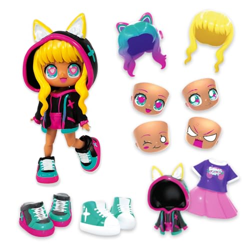 BANDAI - Animakii Cyberpunk und Gamerin - Set Personalisierbare Puppen - 1 Puppe, 4 Gesichter, 2 Frisuren, 2 Outfits… – Ansicht 1