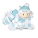 Personalized Baby in Present First Christmas Ornament (Blue)