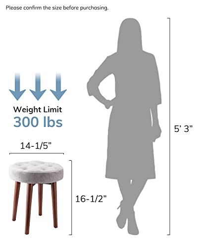 Starway Vanity Chair For Makeup Room, Velvet Upholstered Round Rest Footstool W/Sturdy Wooden Legs & Faux Fabric, Anti-Slip Pads, Circle Backless Vanity Stool Ottoman Foot Rest For Living Room(Gray) #TOP2