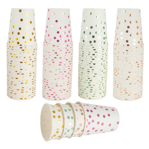CEILIWEN Lot de 100 gobelets jetables en carton de 250 ml - Gobelets en carton blancs et à pois pour bricolage, mariage, fête d'anniversaire (pois blancs et...