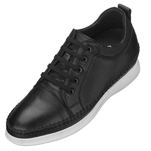 Image of CALTO Men's Invisible Height Increasing Elevator Shoes - Black Leather Lace-up Casual Fashion Sneakers - 3 Inches Taller - S4311 - Size 9 D(M) US