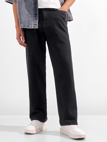 Image of Highlander Men Men's Premium Loose Straight Fit Mid-Rise Cotton Lycra Jeans - Button Closure, Machine Washable, Comfortable All-Day Wear for Casual & Semi-Formal Occasions