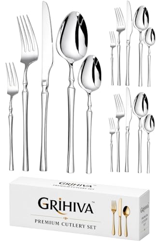 Image of 15 Pcs Silver Cutlery Set for Dining Table the Perfect Lightweight Silim Handle Tableware Including Dinner Spoon, Dinner Fork, Dinner Knife, Dessert Spoon & Dessert Fork