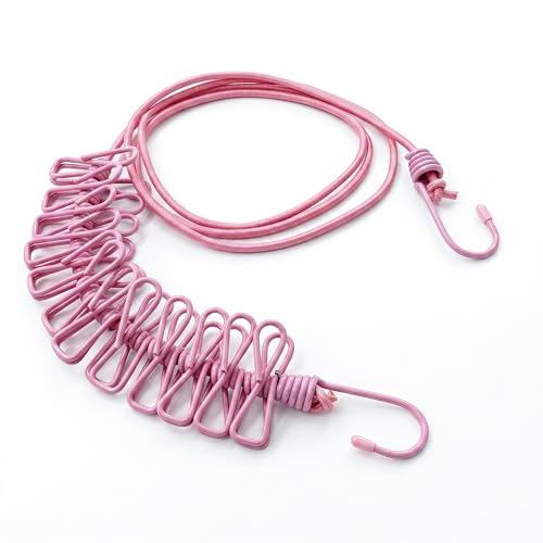 Image of VERAT 1 Piece Cloth Drying Rope /Elastic Rope with Hook /12 Clip Elastic Hanging Rope /Stretchable /Clothesline /Portable Cloth Dryer /Kapde Sukhane Ki Rassi /Travel Home Outdoor (Multicolour)