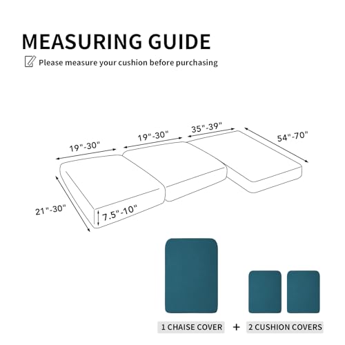 Image of Easy-Going Stretch 3 Pieces Couch Cushion Covers for Sectional Sofa Left /Right L Shape Chaise Lounge Sofa Seat slipcover Anti-Slip Sofa Cover Soft (2 Seater + 1 Chaise, Peacock Blue) | 2 Seater + 1 Chaise Lounge Left /Right L Sofa Seat slipcover Anti-Slip Sofa Cover Soft Peacock Blue