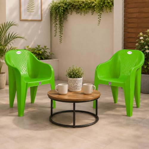 Image of Plastic Arm Chair for Home, Garden, Office, Living Room, Cafeteria Plastic Outdoor Chair | 1 Year Warranty | Color - Green | Set of 6