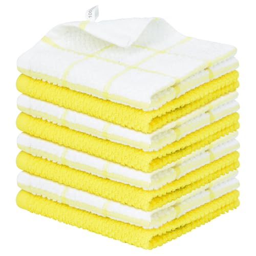 Nialnant Paquete de 8 paños de cocina para lavar platos, 100% algodón, trapo de limpieza reutilizable, paños de cocina de secado rápido para cocina, 12 x 12 pulgadas, color amarillo