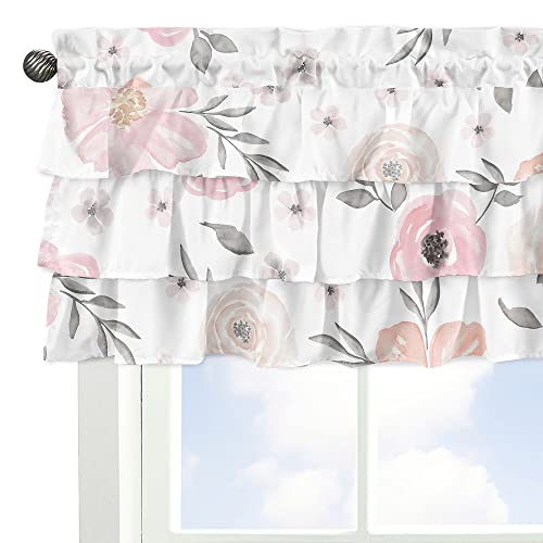 Image of Sweet Jojo Designs Window Valances (Pink /Grey Boho Floral) for Girls, Kids, Baby /Nursery Room, Kitchen, Bathroom, Bedroom, Treatment Valance Curtain (Tiered, Ruffled, Watercolor, Flower, Elegant Rose)