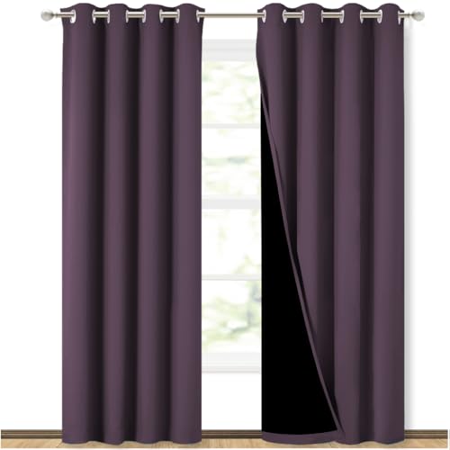 Image of NICETOWN 100% Blackout Curtains 84 inches Long, Plum, 52 inches Wide, Pair of Energy Smart & Noise Blocking Out Drapes for Baby Room Window, Thermal Insulated Guest Room Lined Window Dressing