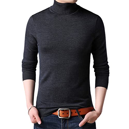 Pull col roulé homme 100% laine tricotée gris foncé chic et chaud pour hiver