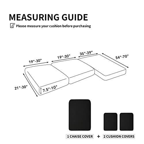 Image of Easy-Going Stretch 3 Pieces Couch Cushion Covers for Sectional Sofa L Shape | 2 Seater + 1 Chaise Lounge Left /Right L Sofa Seat slipcover Anti-Slip Sofa Cover Soft Black