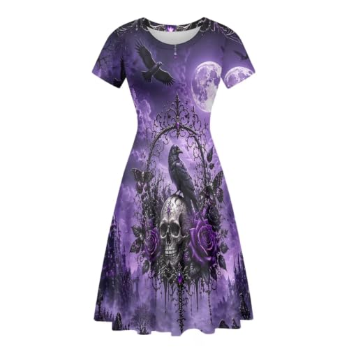Image of Forchrinse Summer Dresses for Women Crew Neck Short Sleeve Midi Dress Casual Beach Vacation Sundress