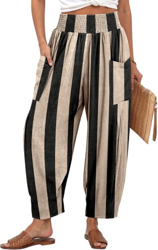 Image of TARSE Women's Linen Wide Leg Pants Baggy High Waist Palazzo Pants