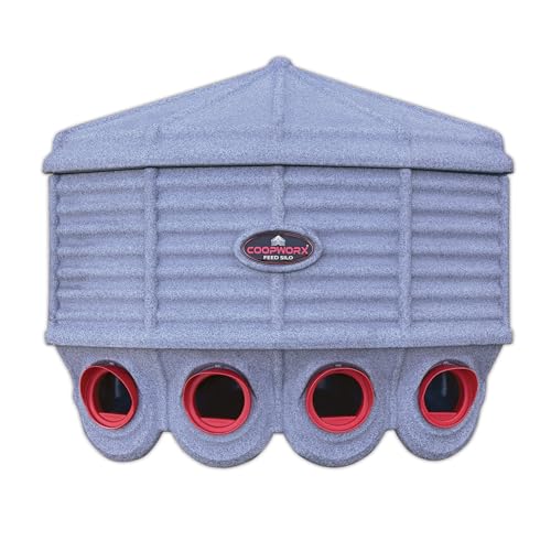 CoopWorx Wall Mount Feed Silo - 35 lb Capacity - Weatherproof Poultry Feeder with Lid - Easy Fill Chicken Feeder for Coop or Run