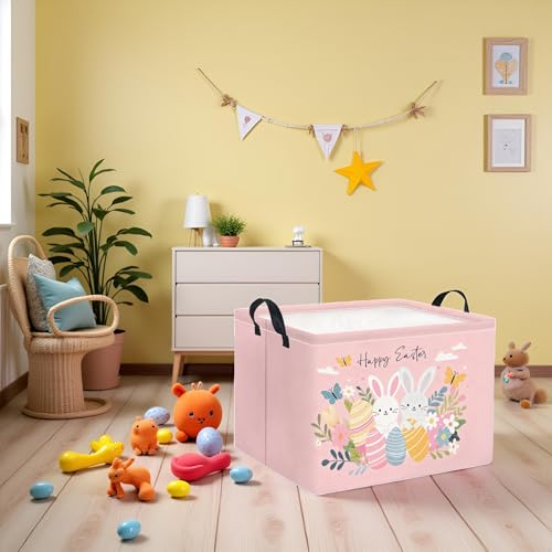Image of Rectangular Easter Basket for Home Kitchen Baby Girls Basket Cute Storage Bin Organizer Shelf Book Room Decor(Pink Easter)