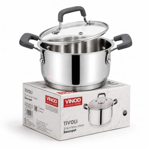 Image of Vinod Tivoli Stainless Steel Saucepot with Glass Lid - 24 cm, 5.2 litres