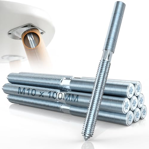 Mbsomnus 10 Stück Torx Stockschrauben M10x100mm Stockschraube Verzinktem Astahl Doppelseitige Dübelschrauben Aufhänger Schrauben Torx T25 Sternnuten Doppelgewindeschrauben für Holzgelenk Möbelbeine