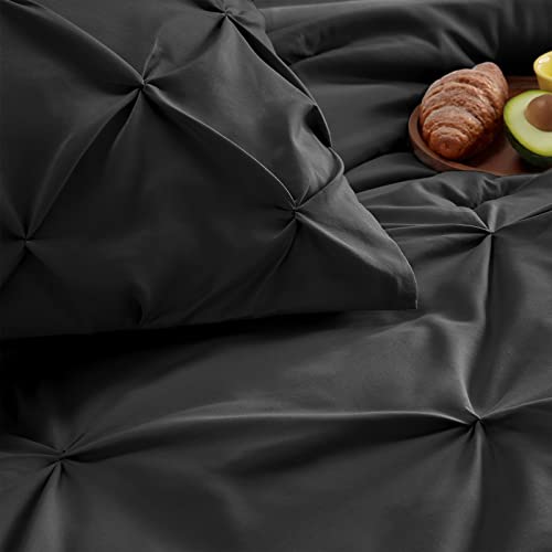 Cozylux Twin Comforter Set Black For Kids 5 Pieces Pintuck Bed In A Bag Complete Set Pinch Pleat Twin Bedding Sets With All Season Comforter, Pillow Sham, Flat Sheet, Fitted Sheet And Pillowcase #TOP5