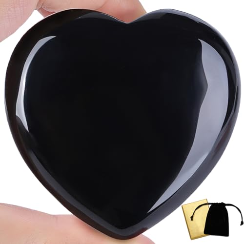 Corazón de cristal de obsidiana negra de 60 mm, cristales curativos grandes, forma de corazón, piedra en forma de amor, bolsillo en la palma de la mano, cristal de equilibrio para reiki,