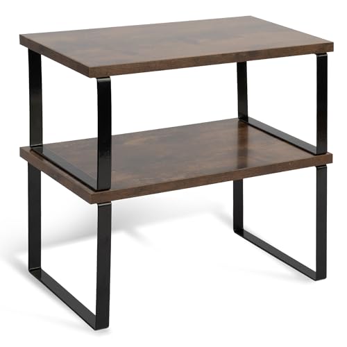 HEFTMAN Organizador de armario de cocina, juego de 2 estantes de madera y metal para armarios que ahorran espacio, organizador apilable para encimera, despensa, estante para especias con capacidad