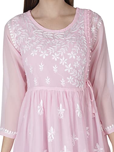 Image of Seva Chikan Hand Embroidered Lucknowi Chikankari Angarkha Georgette Top with Slip for Women SCL4041