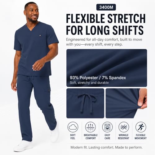 M&M SCRUBS Men's Stretch V-Neck Cargo Scrub Set (True Navy Blue, Large) by M&M SCRUBS - Used condition - Image 5