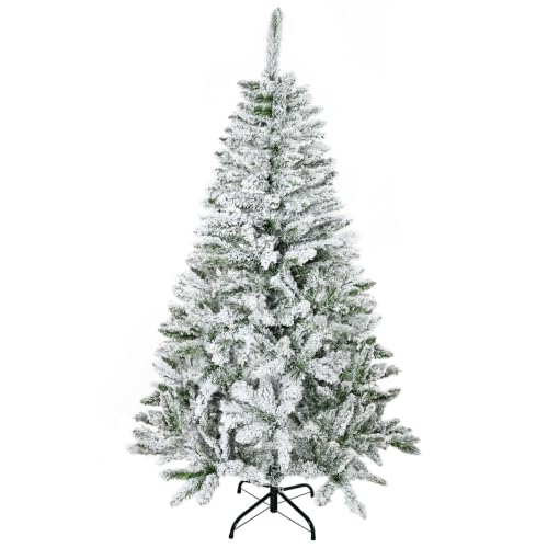 Image of HOMCOM 5 Ft Snow Flocked Artificial Christmas Tree with Auto Open Green