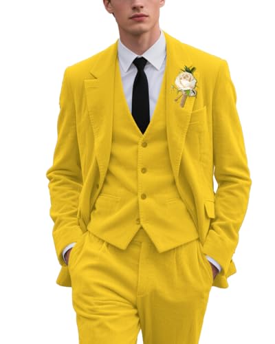 Corduroy Mens Suit 3 Piece Slim Fit Retro Corduroy Suits Sets Tuxedo Blazer Jackets Vest Pants Winter Wedding Prom for Men - Main Image