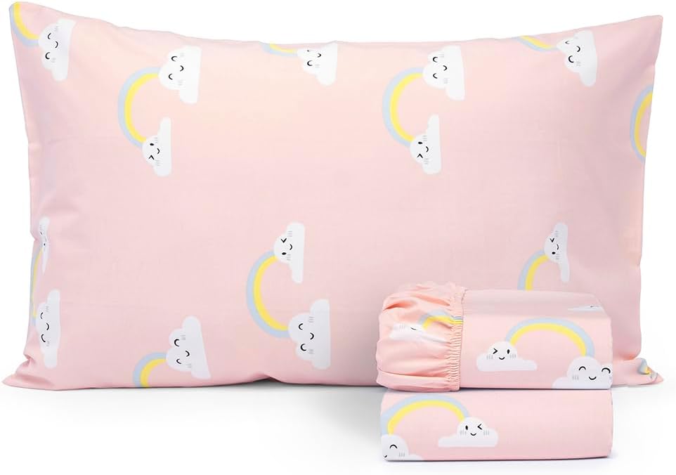 Salt Earth 100% Cotton 210TC Kids Bedsheet, Twin Sheet Set, Toddler Bed, 4-Piece Set – 2 Fitted Sheets & 2 Pillowcases, Themed Toddler Bed Sheets, Cute Kids Bedding (Summerland/Unicorn)