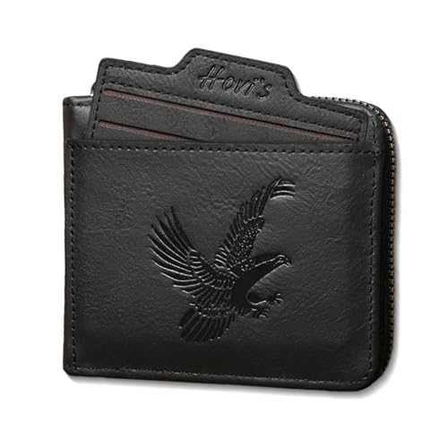 KAIDUCHKDC Eagles PU Leather Mens Compact Bifold Wallet Vintage Zipper Wallet Closure with Detachable Card Case 2 ID Windows & Snap Coin Pocket for Daily Travel Use