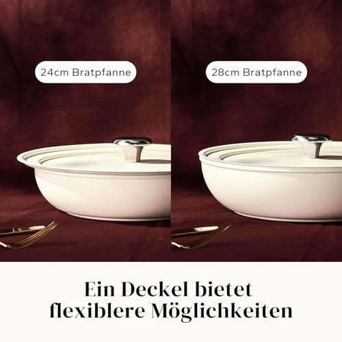Redchef Keramik Pfannenset 20/24/28 cm, Antihaft Keramikpfanne mit Keramikbeschichtung, PTFE PFAS PFOA-frei, Induktionsgeeignet für alle Herdarten, Ofenfest Spülmaschinengeeignet (Beige) 3
