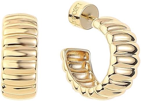 Ribbed Hoop Earrings – 18k Gold-Plated Textured Hoops, Lightweight Statement Jewelry for Women