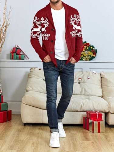 Image of Karlywindow Mens Cable Knit Cardigan Sweater Shawl Collar Loose Fit Long Sleeve Casual Cardigans