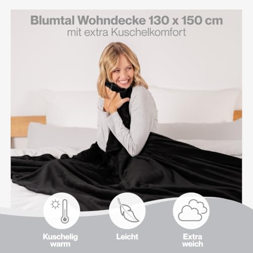 Blumtal Kuscheldecke flauschig - Oeko-TEX zertifizierte Fleecedecke 130x150 cm - Wohndecke 130x150 cm - Schwarze Decke - Wohn- &… – Ansicht 4