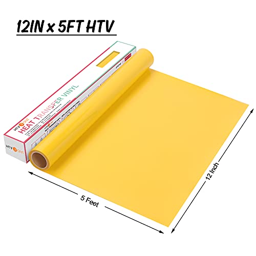 HTVRONT Yellow 12\" x 5ft HTV Vinyl Rolls - Easy Cut & Weed Heat Transfer Vinyl for Shirts, Iron on Vinyl for All Cutter Machines