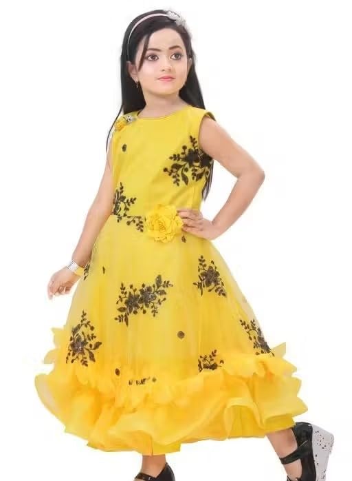 Image of Elegant Petal Flair Embroidered Party Frock for Girls
