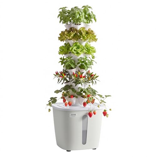 VEVOR Hydroponik-Turm 30 Pods Hydrotower 6 Ebenen Hydroponik-Anbausystem-Set mit App-Steuerung 20-L-Wassertank & Pumpe Hydroponic Tower Hydrokultur für Kräuter Obst & Gemüse