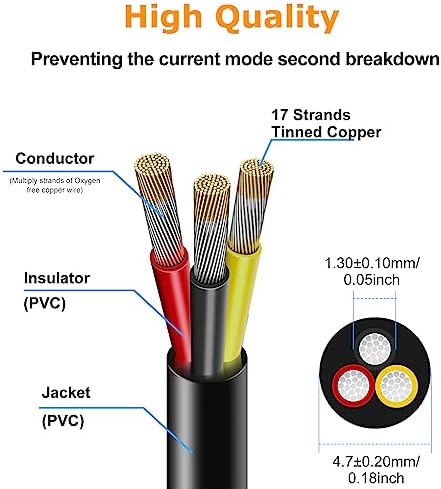 22awg 3 * 0.3mm² Electrical Wire, 100FT Black PVC Case Stranded Low Voltage LED Cable, 22AWG 3core Tinned Copper Hookup Wire, Flexible Extension Power Cord for LED Strips Lamp Lighting