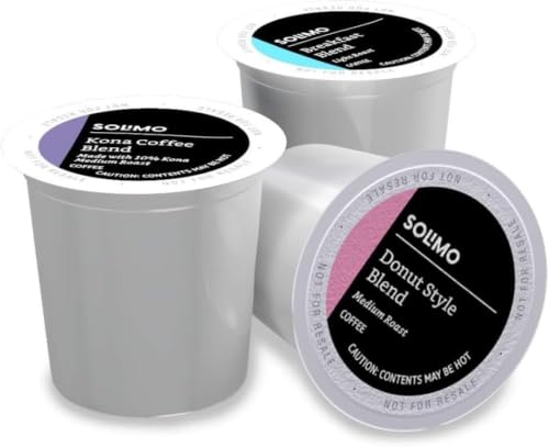 Image of Amazon Brand - Solimo Light and Medium Roast Coffee Pods (Kona, Breakfast, Donut), Compatible with Keurig 2.0 K-Cup Brewers, 100 Count (Pack of 5)