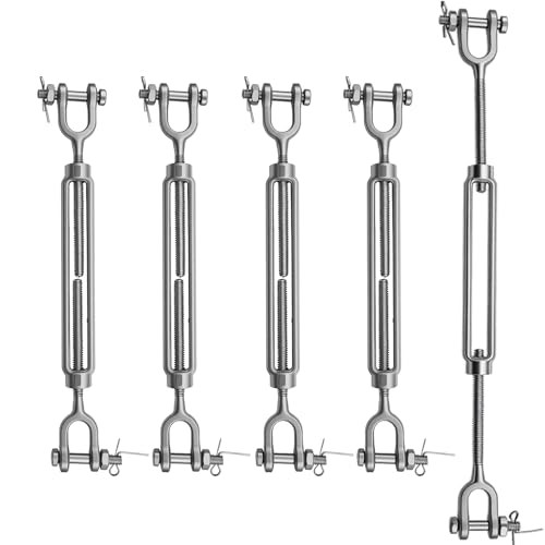 Turnbuckles, Jaw Jaw Turnbuckles, PIUM 4 Pcs 1/4 Galvanized Steel Turnbuckles, M6 Heavy Duty Marine Turnbuckles with 1000lbs Working Load Limit for Sunshade Railing, Fencing, Clothline, Lifting