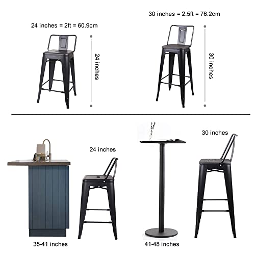 Gia Distressed Charcoal Black 30" High Back Metal Barstools Set Of 6 (2 Boxes), Dark Wooden Seat, Weight Capacity Of 300+ Pounds, Extra Durable And Stackable, 12"X12" Seat #TOP4