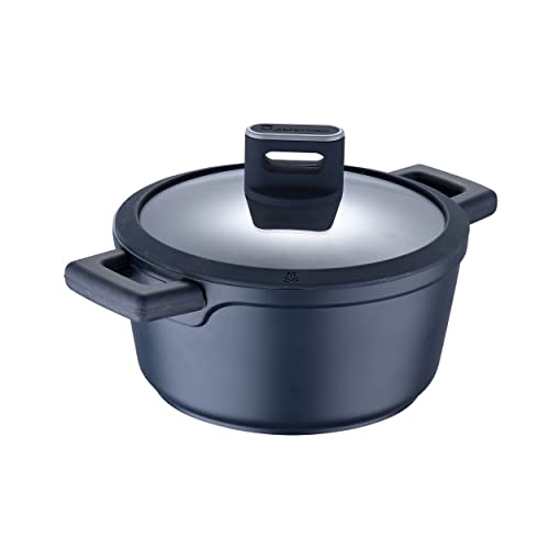 MasterPRO Indigo | Topf mit Deckel 20 cm x 10 cm | Kochtopf Antihaftbeschichtet aus Aluminiumguss | Xylan Plus Antihaftbeschichtung | Soft-Touch-Griffe | Für Alle Herdarten