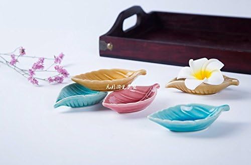 Miniatura 6 de Juego de 6 mini platos multiusos de cerámica para condimentos/aperitivo/platos de porcelana multicolor en forma de hoja, juego de cuencos de
