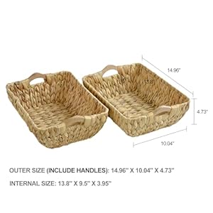 FairyHaus Wicker Baskets with Handles, Natural Wicker Basket for Organizing Shelves, Small Hand Woven Water Hyacinth Storage Baskets Set of 2, 14.96x10.04x4.73 FairyHaus Wicker Baskets with Handles Natural Wicker Basket for Organizing Shelves Small Hand Woven Water Hyacinth Storage Baskets Set of 2 1496x1004x473