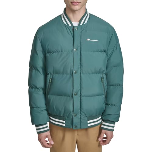 Champion Men's Varsity Bomber Puffer Jacket, Rainforest, Medium - image 1