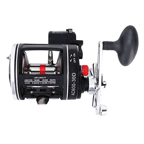 Carretes de Pesca, Carrete Pesca de la Rueda del Tambor de la Aleación de Aluminio Que Pesca con Caña de Costa 12BB con la Línea Contador(Negro Diestro)