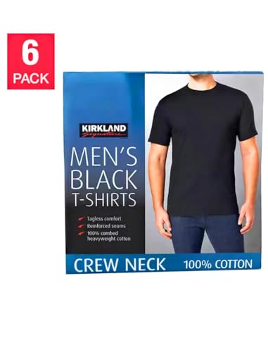Kirkland Men's Crew Neck White T-Shirts Pack of 6, Black, XX-Large2