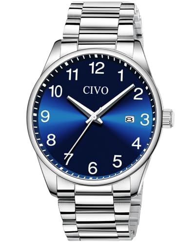 CIVO Herren Uhren Edelstahl Analog: Einfach Groß Ziffernblatt Armbanduhr Herren - Wasserdicht Blau Klassische Business Quarzuhr Geschenke für Männer