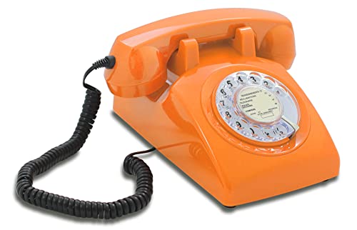 OPIS 60s Cable avec étiquette PTT française Classique: téléphone rétro/téléphone Fixe Vintage/téléphone Design rétro/téléphone Fixe Filaire/Vieux téléphone avec Cadran Rotatif (Orange)