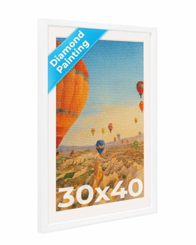 PHOTOLINI Bilderrahmen 30x40 Diamond Painting Rahmen Weiß Bilderrahmen für Diamond Painting 40x30 mit passendem Passepartout Rahmen 30 x 40 mit bruchsicherem Acrylglas zum Aufhängen